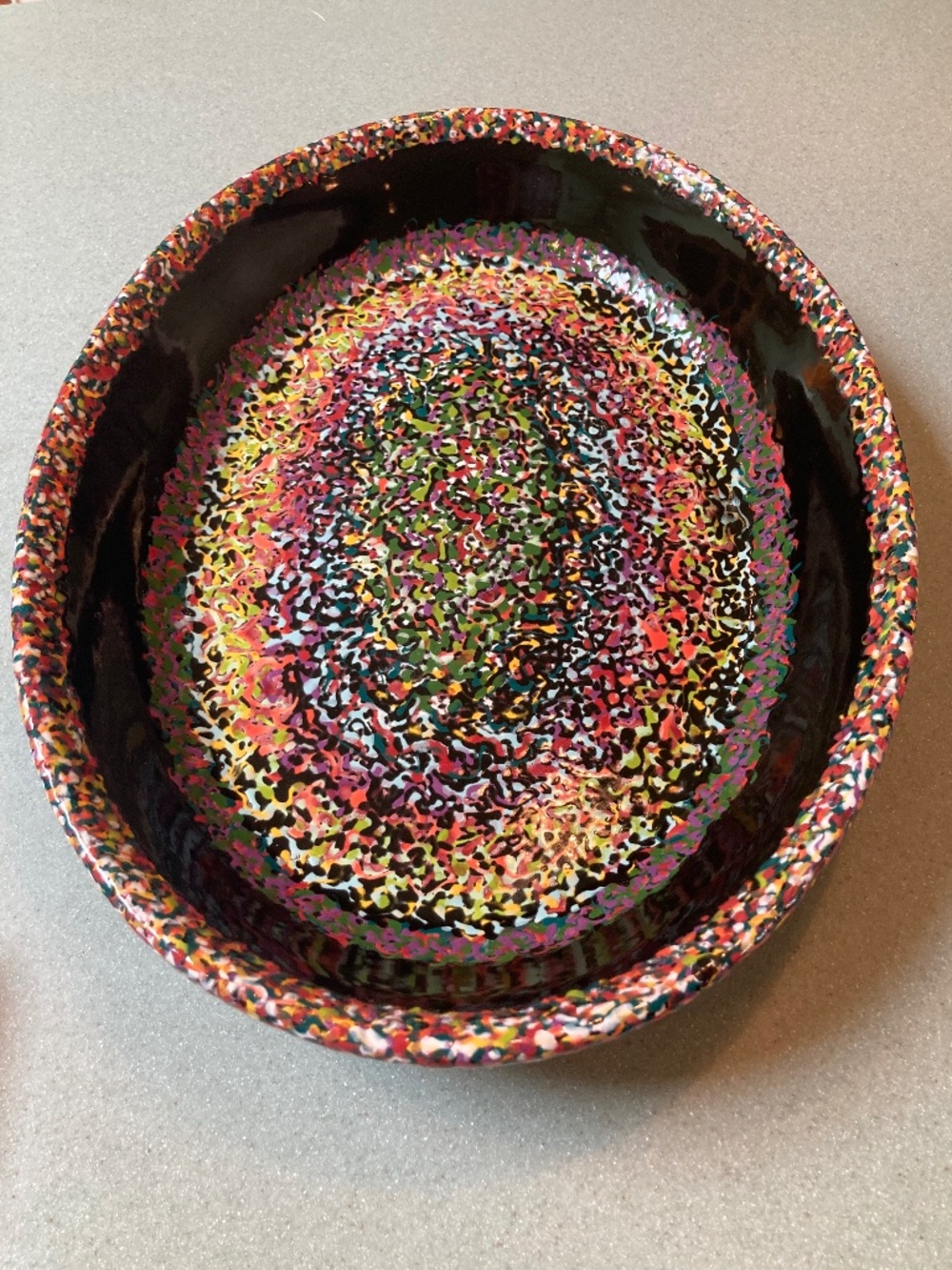 Handmade decorative ceramic oval dish signed by artist